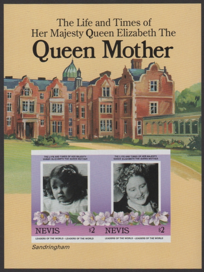 Nevis 1985 Queen Elizabeth 85th Birthday Stamp Forgery Souvenir Sheet