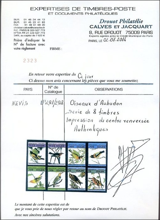 Nevis 1985 Audubon Birds 2nd Issue Invert Forgery Set Falsly Expertised by Christian Calves
