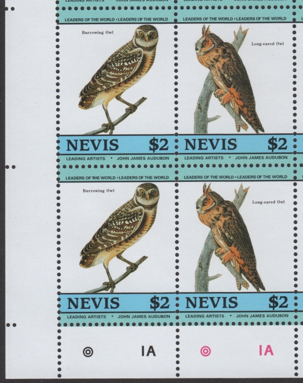 Nevis 1985 Audubon Birds Fake Lower Left Stamp Corner Block