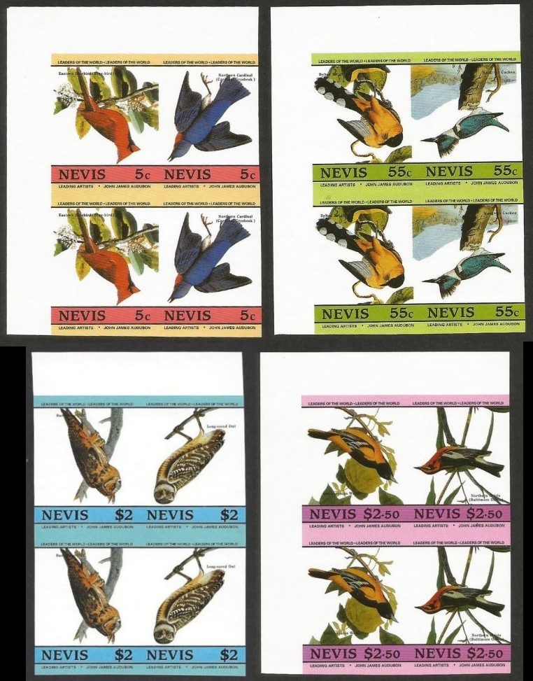 Nevis 1985 Audubon Birds Invert error Forgery Stamps