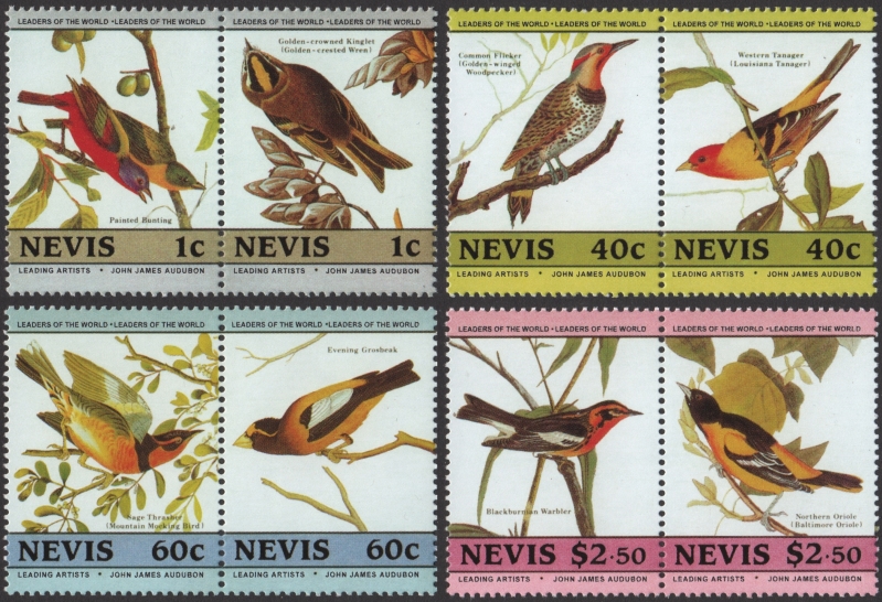 The Forged Unauthorized Reprinted Nevis 1985 Audubon Birds 2nd Issue Stamp Set