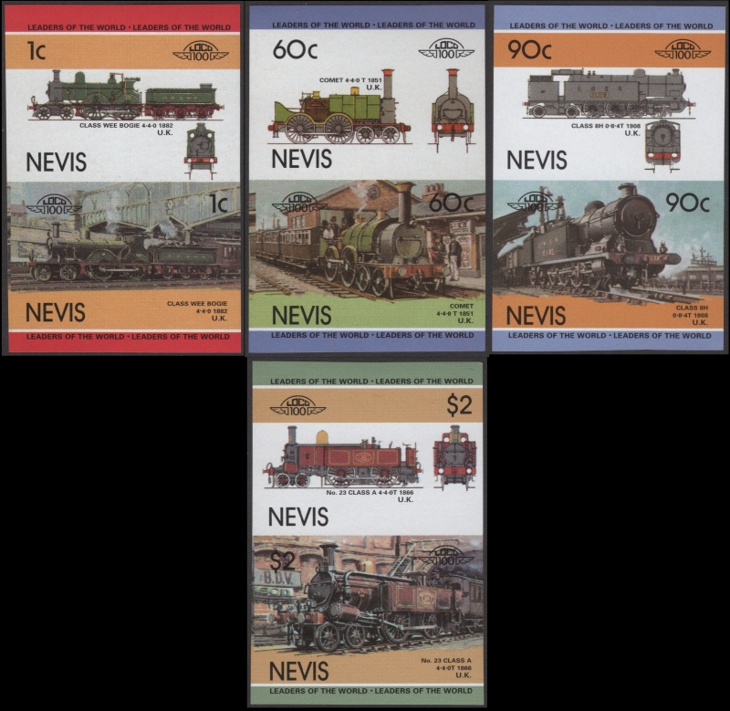 Nevis 1985 Leaders of the World Locomotives 3rd Series Imperforate Forgery Set