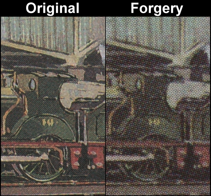 Nevis 1985 Locomotives 1c Fake with Original Screen and Color Comparison of the Class Wee Bogie Engine Cab