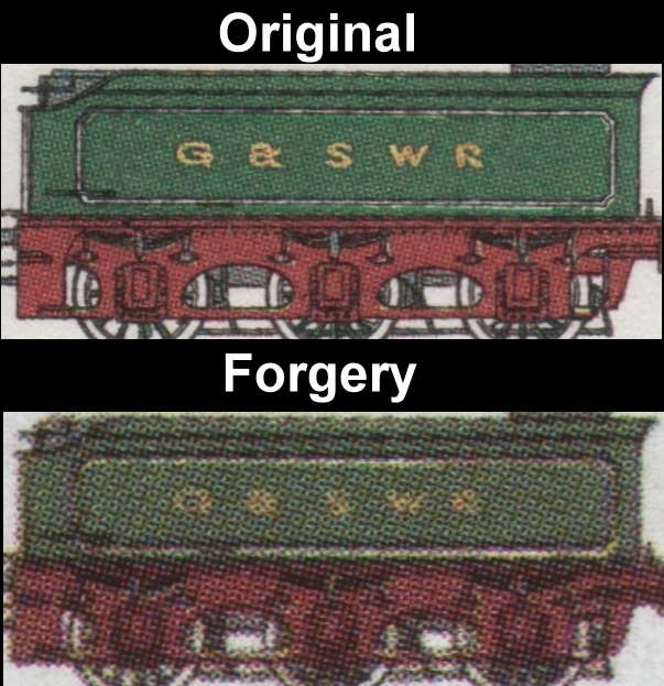 Nevis 1985 Locomotives 1c Fake with Original Comparison of the Coal Car on the Detail Drawing
