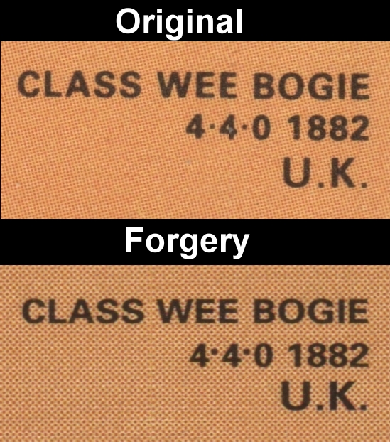 Nevis 1985 Locomotives 1c Fake with Original Comparison of the Fonts