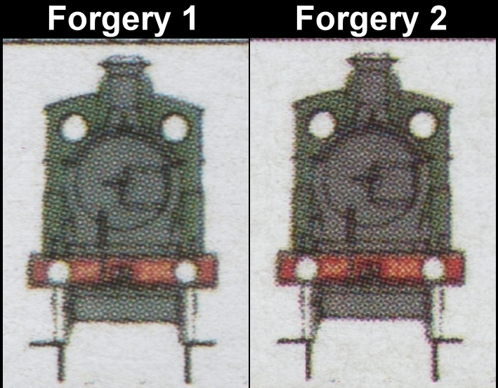 Nevis 1985 Locomotives 1c Fake with Different Fake Comparison of the Engine Front on the Detail Drawing