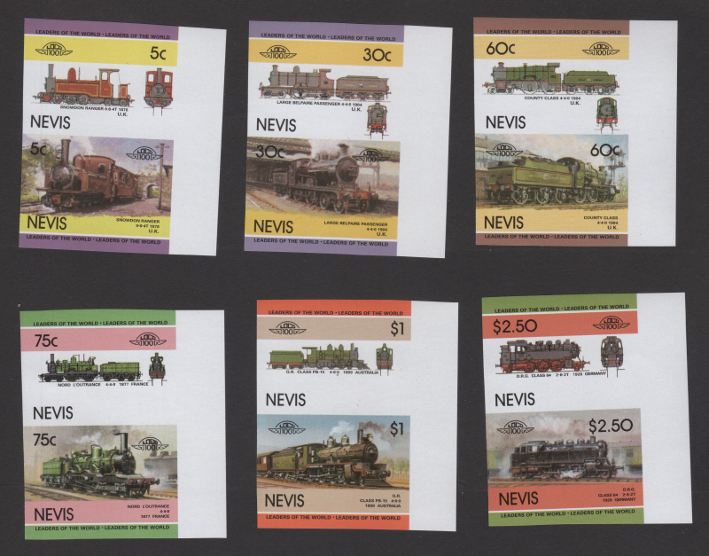 Nevis 1985 Leaders of the World Locomotives 4th Series Imperforate Forgery Set