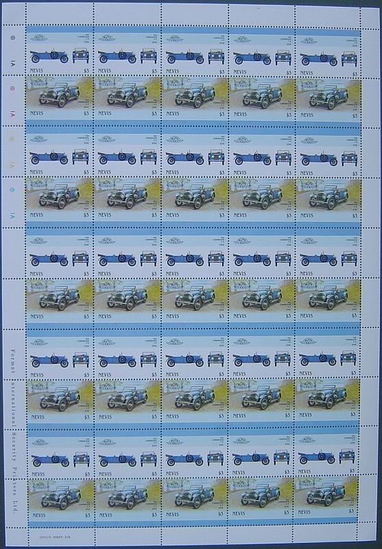 Nevis 1986 Automobiles Original print $3.00 Stamp Pane