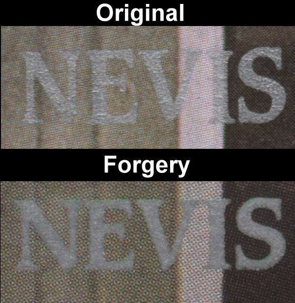 Nevis 1986 Royal Wedding Fake with Original Silver Font Comparison