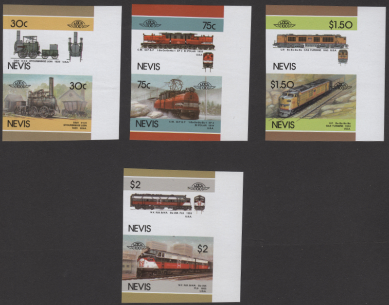 Nevis 1986 Leaders of the World Locomotives 5th Series Imperforate Forgery Set