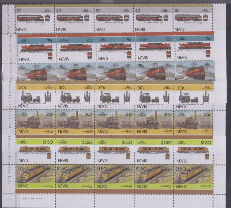 Nevis Leaders of the World Locomotives 5th Series Perforated Forgery Lot Sold on Ebay