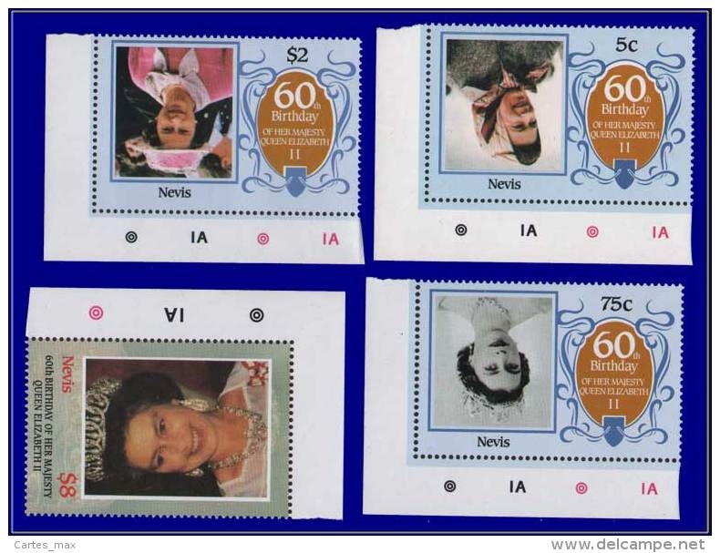 Nevis 1986 60th Birthday of Queen Elizabeth II Invert Forgery Stamp Corners