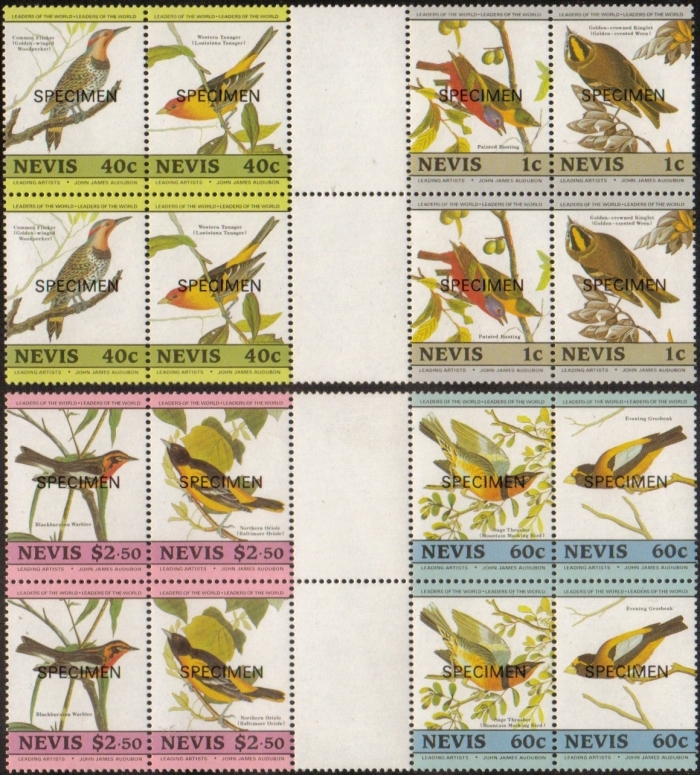 1985 Birth Bicentenary of John J. Audubon Birds SPECIMEN Overprinted Stamps in Vertical Gutters with Double Pairs