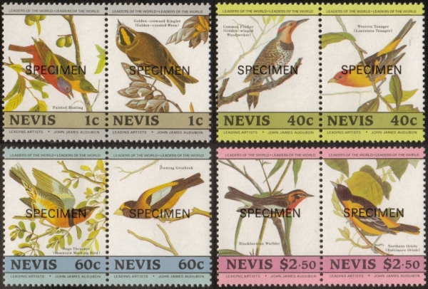 1985 Birth Bicentenary of John J. Audubon Birds SPECIMEN Overprinted Stamp Set From Uncut Press Sheet