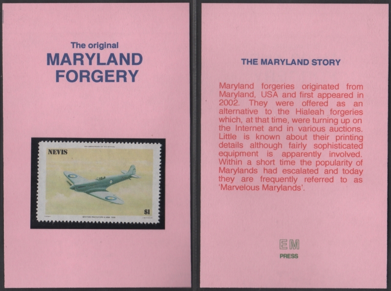 1986 50th Anniversary of the Spitfire $1 Maryland Forgery of the Missing Red Error Stamp