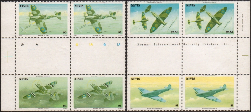 1986 50th Anniversary of the Spitfire error (missing red) Left and Right Guide Line Gutter Pairs from Uncut Press Sheet