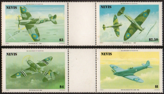 1986 50th Anniversary of the Spitfire error (missing red) Vertical Gutter Pairs