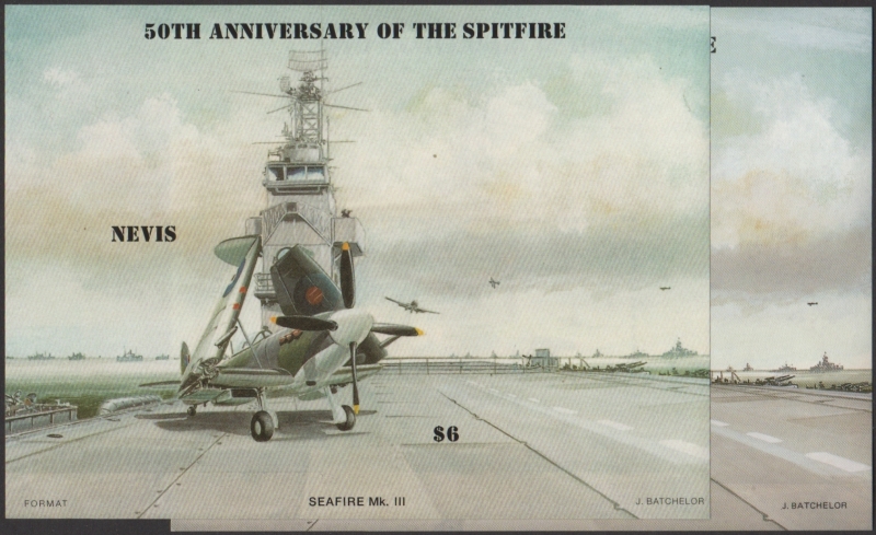 1986 50th Anniversary of the Spitfire $6.00 Imperforate Souvenir Sheet Stamp Forgery