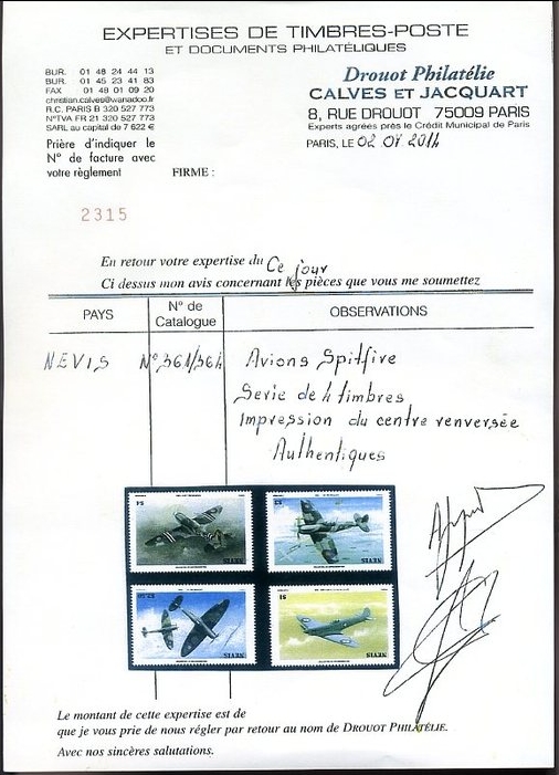 Nevis 1986 Spitfires Invert Forgery Set Falsly Expertised by Christian Calves