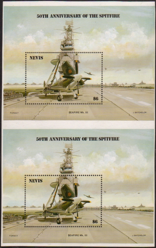 1986 50th Anniversary of the Spitfire issued Souvenir Sheet Pair with no Color Guide