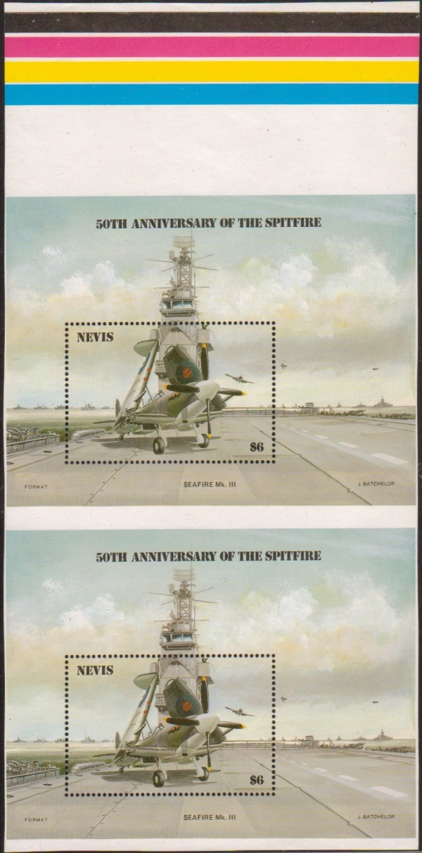 1986 50th Anniversary of the Spitfire issued Souvenir Sheet Pair with Color Guide