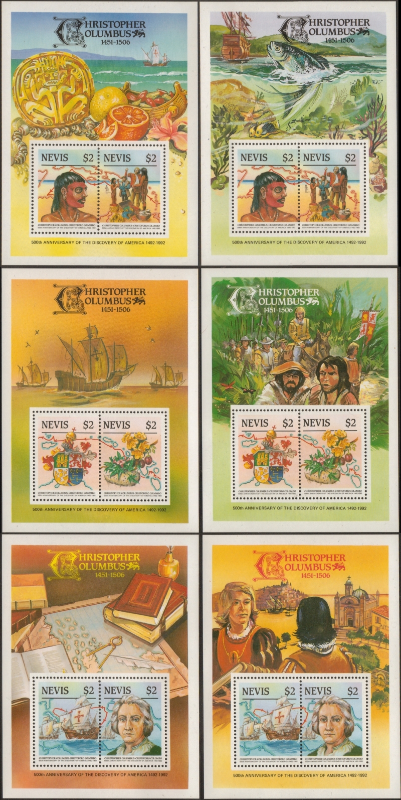 1986 500th Anniversary of the Discovery of America (1992)(1st series) Set of Unissued Souvenir Sheets