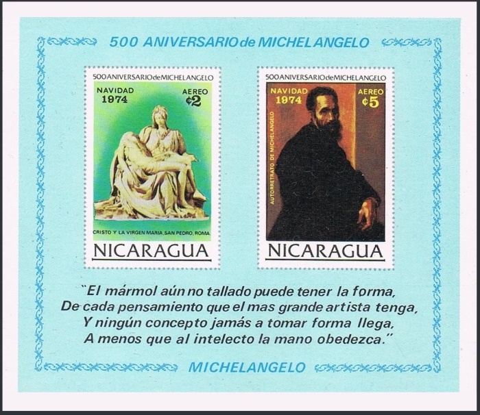 1974 Christmas and 500th Birth Anniversary of Michelangelo Souvenir Sheet