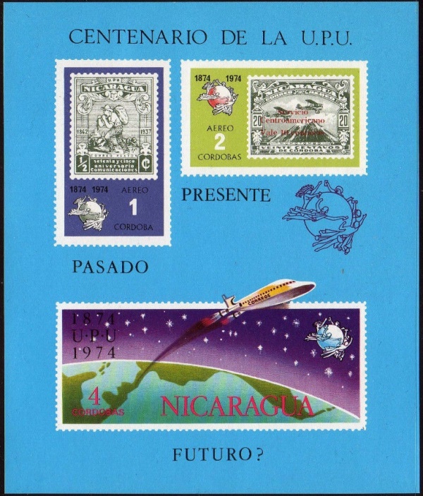 1974 Centenary of the Universal Postal Union Imperforate Souvenir Sheet with Simulated Perforations