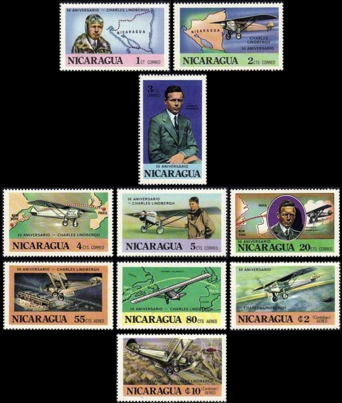 1977 50th Anniversary of Lindbergh's Transatlantic Flight Stamps