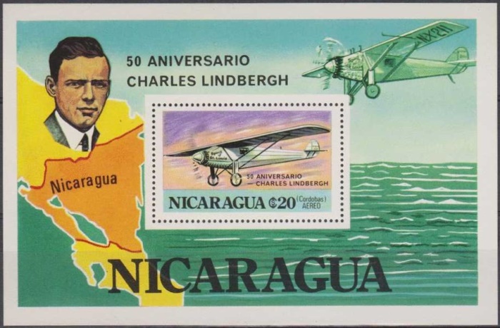 1977 50th Anniversary of Lindbergh's Transatlantic Flight Perforated Souvenir Sheet