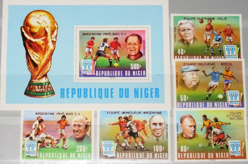 Niger 1978 World Cup Soccer Championship Winners Stamp Set with Red Overprints