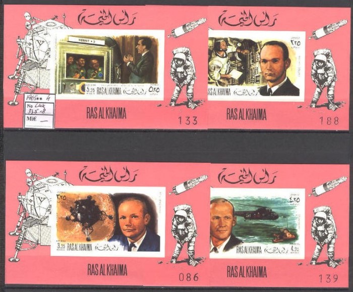 Ras al Khaima 1969 Apollo Flights (Apollo X 2nd issue) Deluxe Sheetlets with Pinkish Background