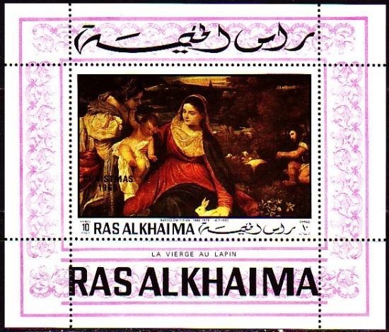 Ras al Khaima 1970 Christmas (1969) La Vierge au Lapin Souvenir Sheet