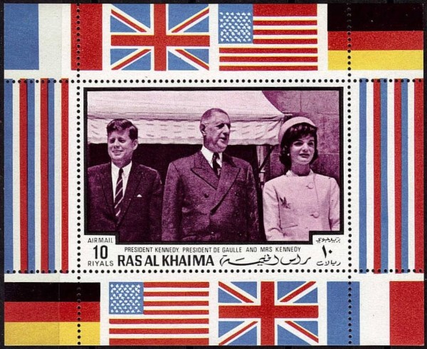Ras al Khaima 1970 French History President de Gaulle with President Kennedy Souvenir Sheet