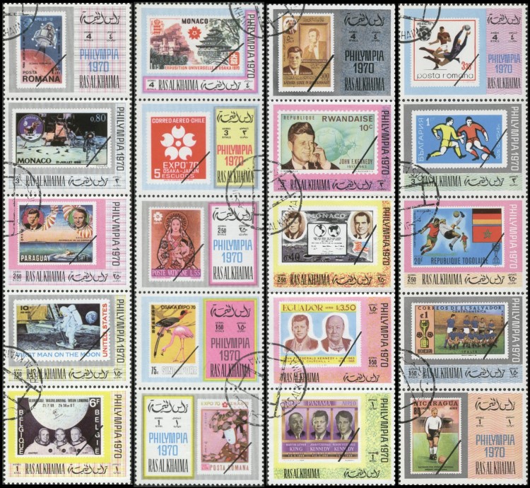 Ras al Khaima 1970 PHILYMPIA International Stamp Exhibition (London) Stamp Strips of 5