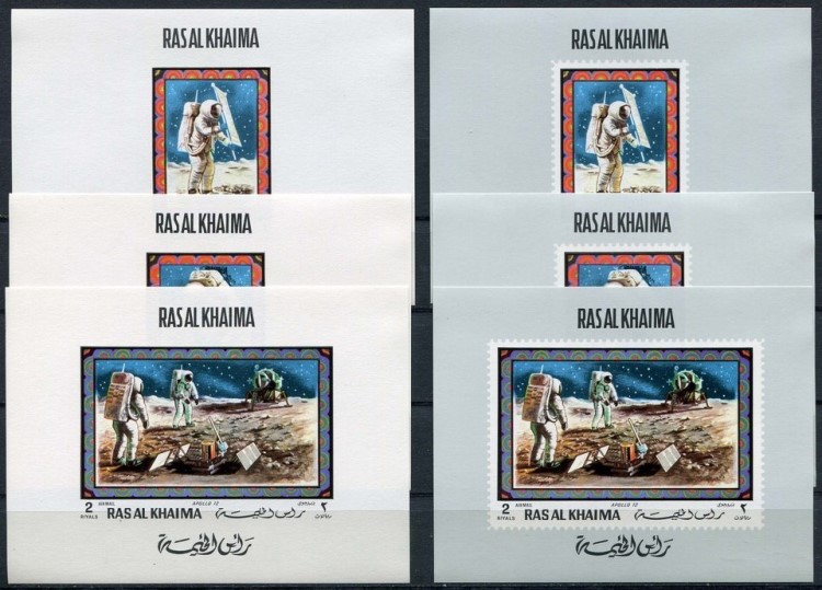 Ras al Khaima 1970 Space Flights Apollo XII Both Versions of the Deluxe Sheetlet Sets