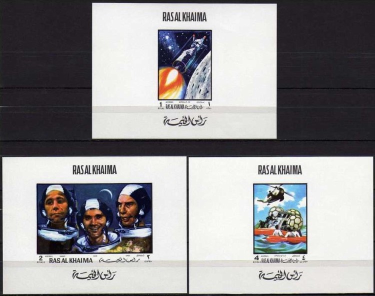 Ras al Khaima 1970 Space Flights Apollo XIII Astronauts Deluxe Sheetlet Set with White Background