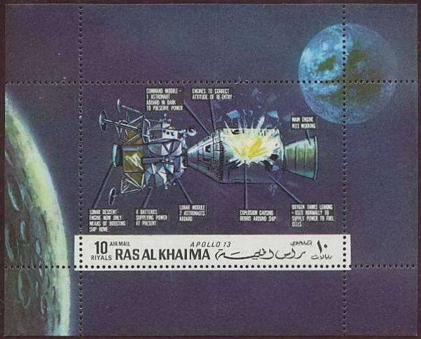 Ras al Khaima 1970 Space Flights Command & Lunar Modules Souvenir Sheet