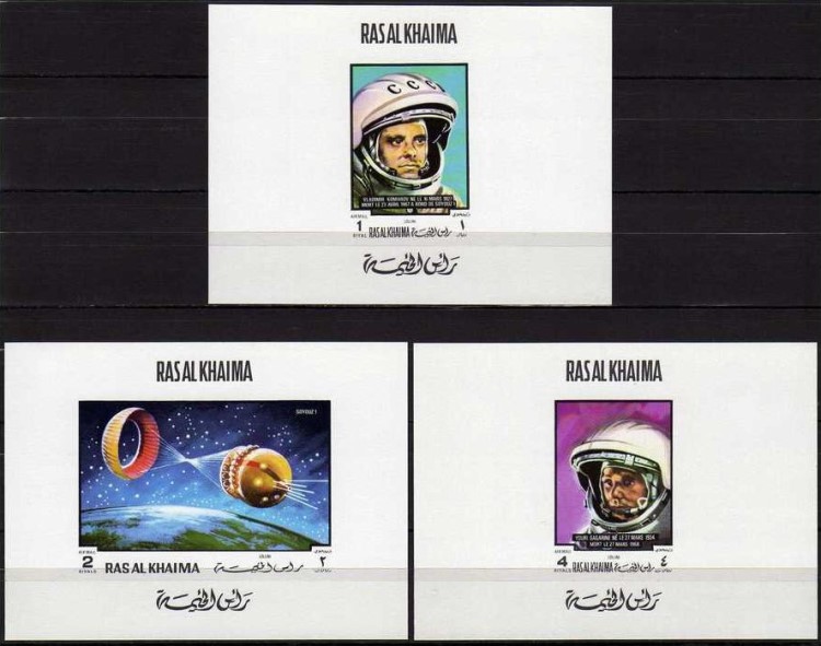 Ras al Khaima 1970 Space Flights Soviet Cosmonauts Deluxe Sheetlet Set with White Background