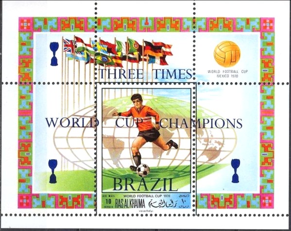 Ras al Khaima 1970 World Soccer Cup Overprinted Souvenir Sheet