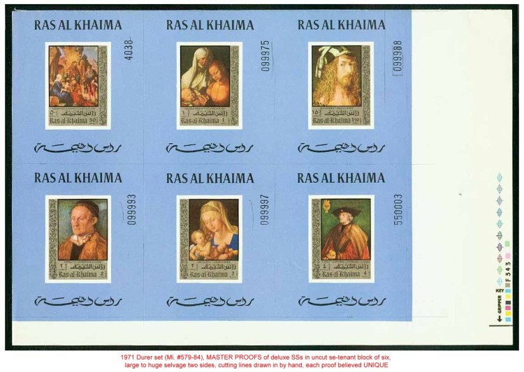 Ras al Khaima 1971 Durer Paintings Deluxe Sheetlet Proof Set Found in the Format Archive