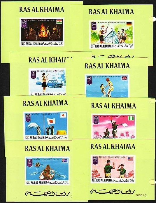 Ras al Khaima 1971 World Scouts Jamboree Deluxe Sheetlet Set with Green Background and Numbered