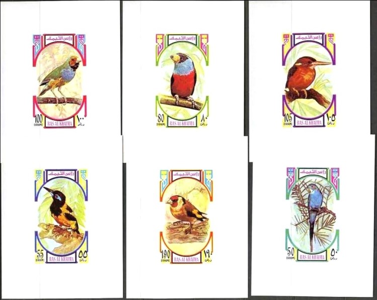 Ras al Khaima 1972 Birds Deluxe Sheetlet Set with White Background