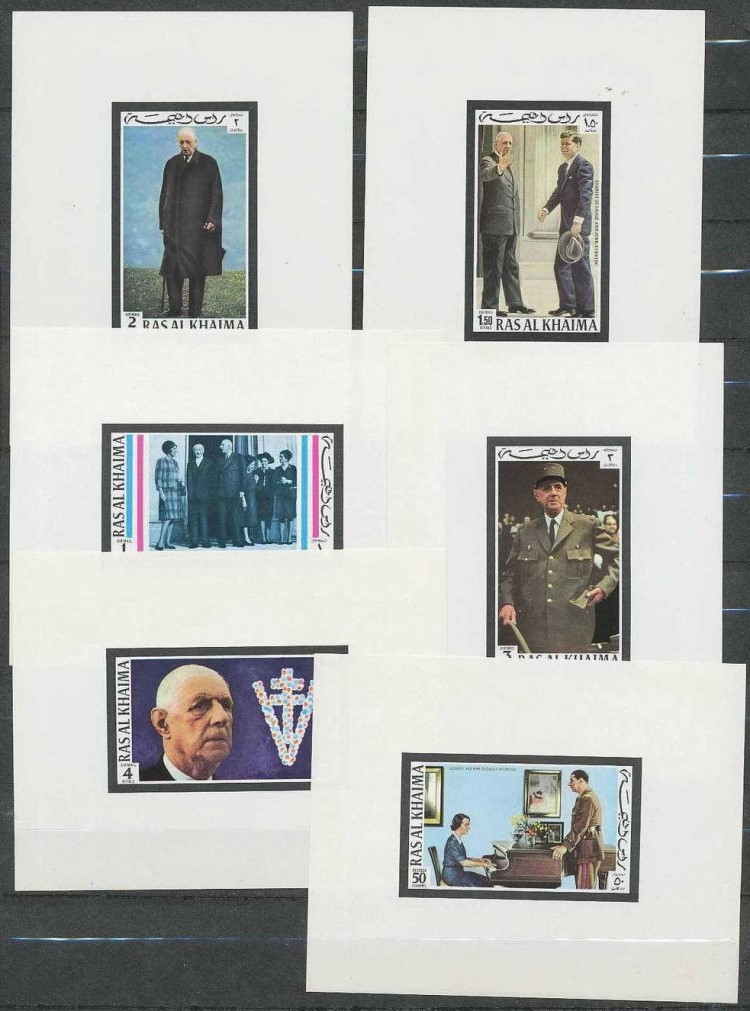 Ras al Khaima 1972 Charles de Gaulle Memorial Deluxe Sheetlet Set with White Background
