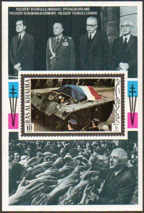 Ras al Khaima 1972 Charles de Gaulle Memorial Souvenir Sheet