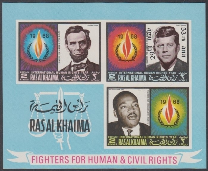 Ras al Khaima 1972 53rd Anniversary of the Birth of John F. Kennedy Overprinted Souvenir Sheet