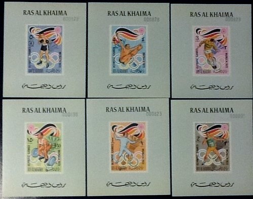Ras al Khaima 1972 Olympic Games (Munich) Deluxe Sheetlet Set with Green Background and Numbered
