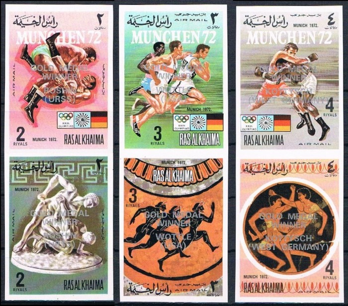 Ras al Khaima 1972 Olympic Games Old & New Sports (1st issue) Overprinted Stamp Pairs