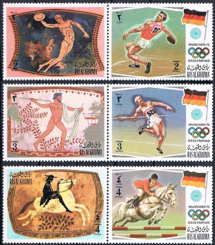 Ras al Khaima 1972 Olympic Games Old & New Sports (2nd issue) Stamp Pairs
