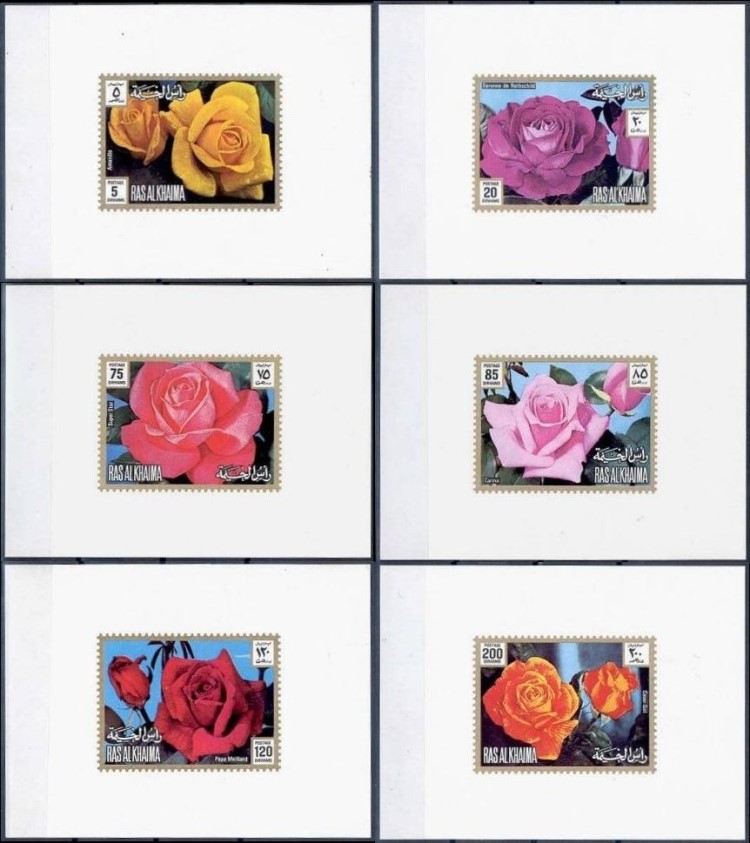 Ras al Khaima 1972 Roses Deluxe Sheetlet Set with White Backgrounds